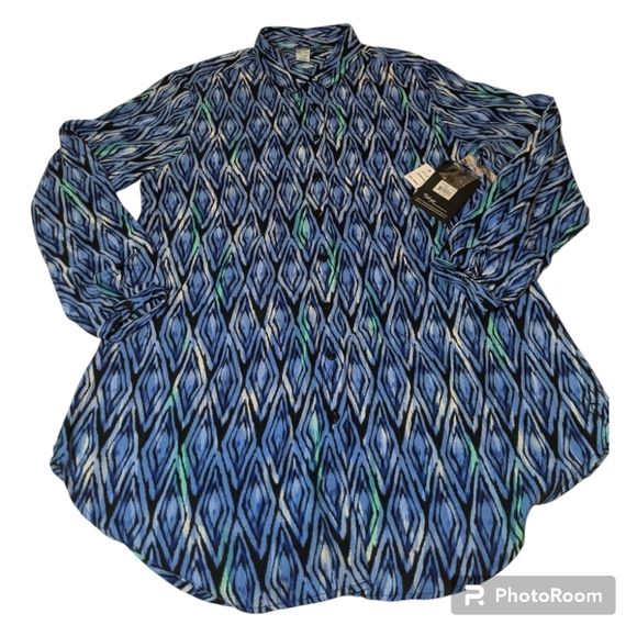NWT Skye Swim Cover-up Semi-sheer Cuffs Blue/Black Pattern Women's XL MSRP$58 - Picture 1 of 7